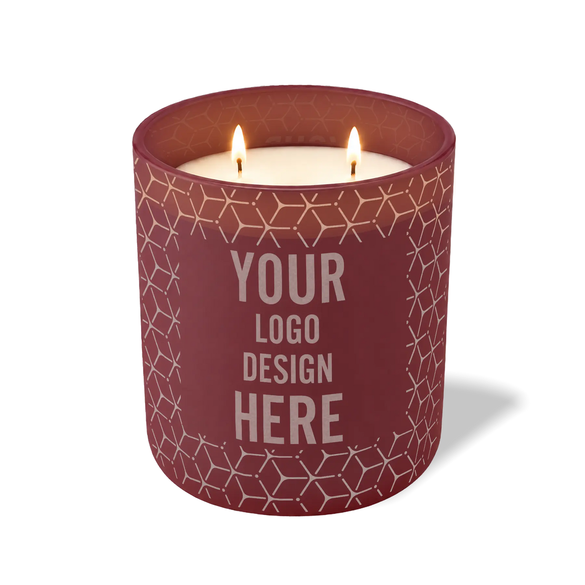 Customized burgundy, propeller cubes pattern Wild Journey 12 oz Studio luxury candle with laser etched logo or design