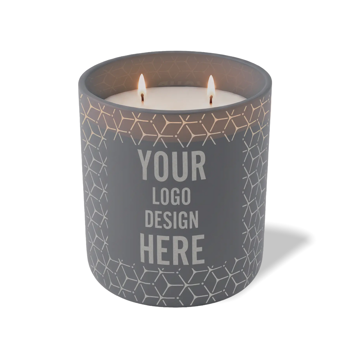 Customized graphite, propeller cubes pattern Wild Journey 12 oz Studio luxury candle with laser etched logo or design