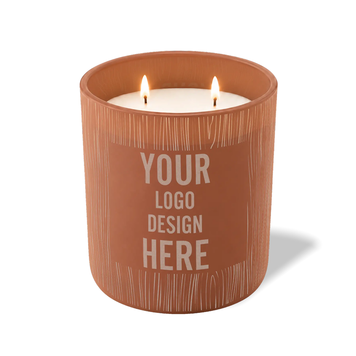 Customized clay, wood grain pattern Wild Journey 12 oz Studio luxury candle with laser etched logo or design