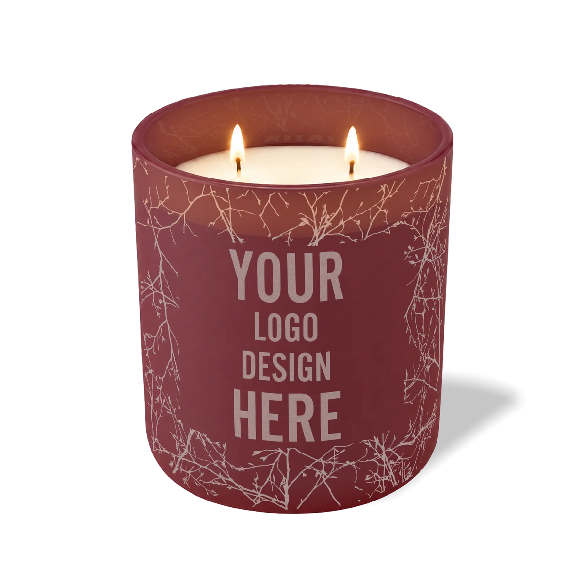 Customized burgundy, branches pattern Wild Journey 12 oz Studio luxury candle with laser etched logo or design