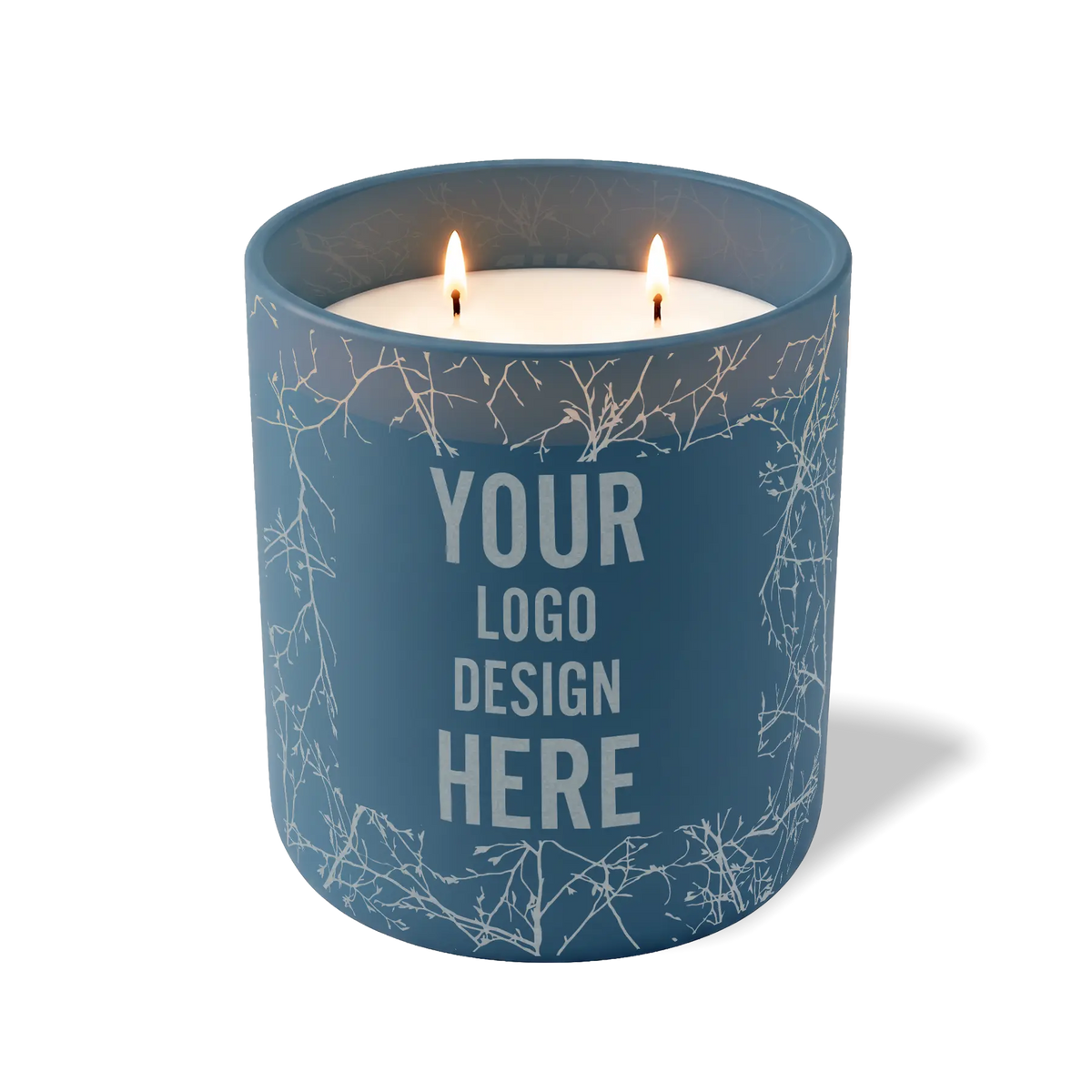 Customized cobalt, branches pattern Wild Journey 12 oz Studio luxury candle with laser etched logo or design