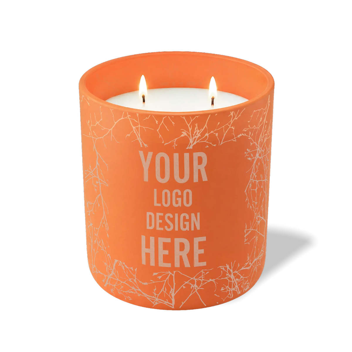 Customized tangy orange, branches pattern Wild Journey 12 oz Studio luxury candle with laser etched logo or design