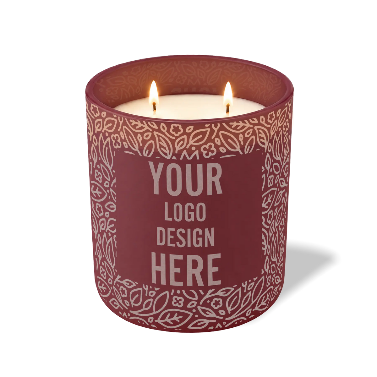 Customized burgundy, floral pattern Wild Journey 12 oz Studio luxury candle with laser etched logo or design