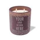 Customized velvet plum, floral pattern Wild Journey 12 oz Studio luxury candle with laser etched logo or design