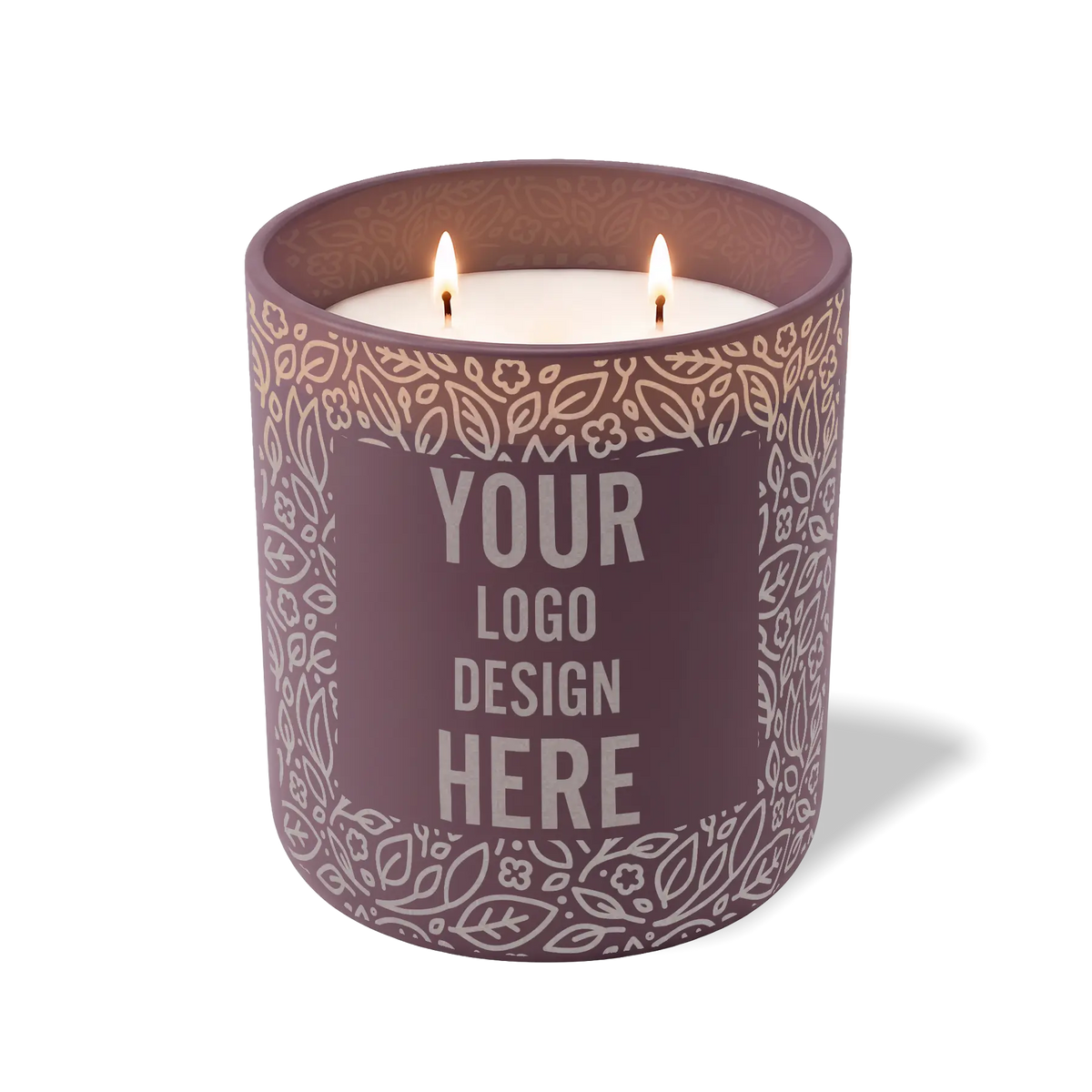 Customized velvet plum, floral pattern Wild Journey 12 oz Studio luxury candle with laser etched logo or design