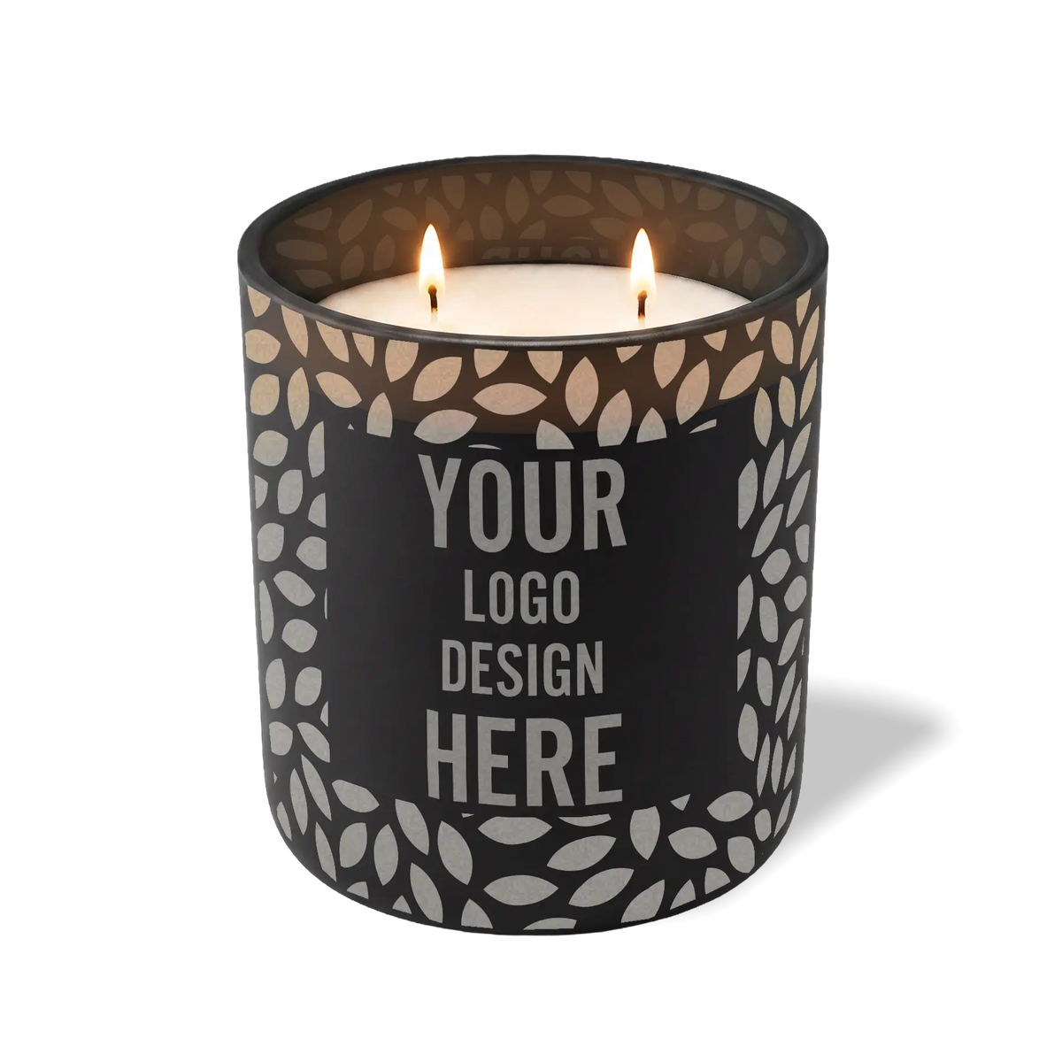 Customized black, leafy pattern Wild Journey 12 oz Studio luxury candle with laser etched logo or design