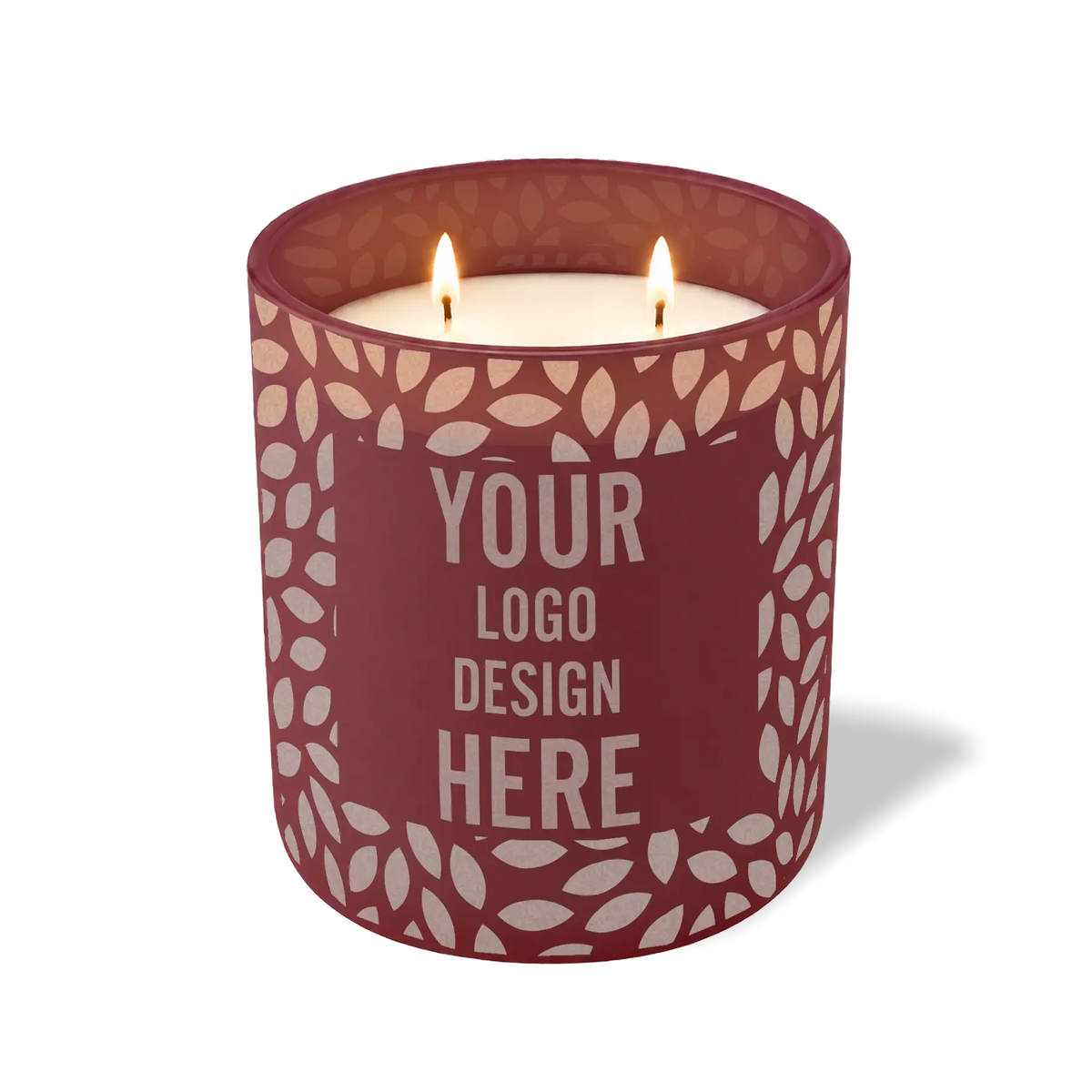 Customized burgundy, leafy pattern Wild Journey 12 oz Studio luxury candle with laser etched logo or design