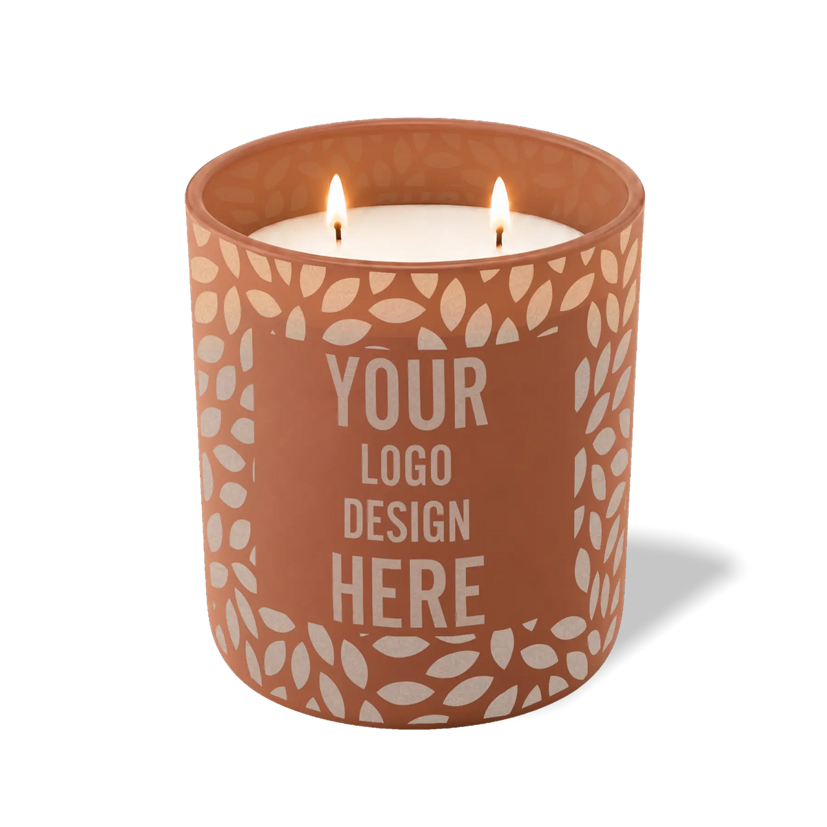 Customized clay, leafy pattern Wild Journey 12 oz Studio luxury candle with laser etched logo or design