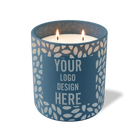 Customized cobalt, leafy pattern Wild Journey 12 oz Studio luxury candle with laser etched logo or design
