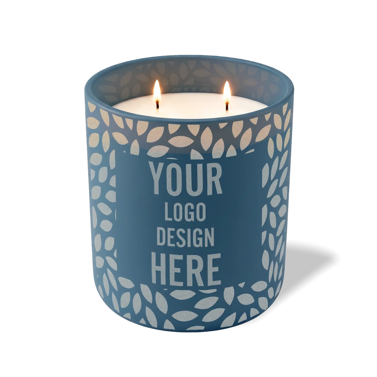 Customized cobalt, leafy pattern Wild Journey 12 oz Studio luxury candle with laser etched logo or design