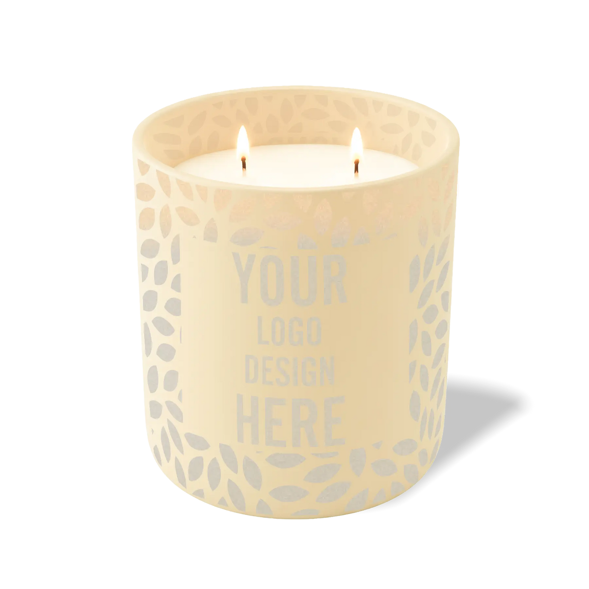 Customized sand, leafy pattern Wild Journey 12 oz Studio luxury candle with laser etched logo or design