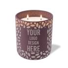 Customized velvet plum, leafy pattern Wild Journey 12 oz Studio luxury candle with laser etched logo or design