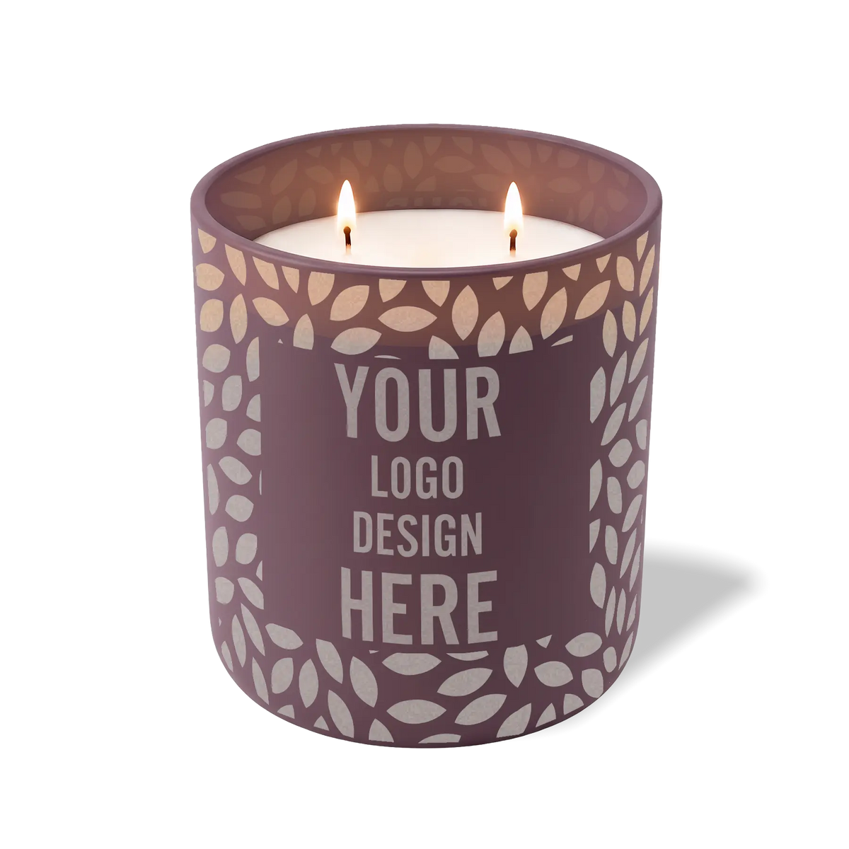 Customized velvet plum, leafy pattern Wild Journey 12 oz Studio luxury candle with laser etched logo or design