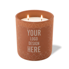 Customized clay, geo lines pattern Wild Journey 12 oz Studio luxury candle with laser etched logo or design