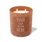Customized clay, petals pattern Wild Journey 12 oz Studio luxury candle with laser etched logo or design