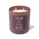 Customized velvet plum, petals pattern Wild Journey 12 oz Studio luxury candle with laser etched logo or design