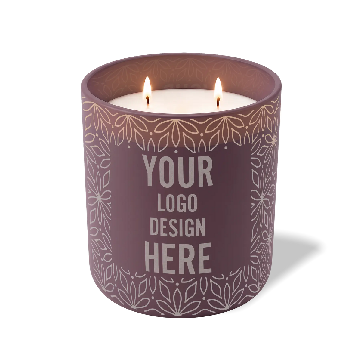 Customized velvet plum, petals pattern Wild Journey 12 oz Studio luxury candle with laser etched logo or design