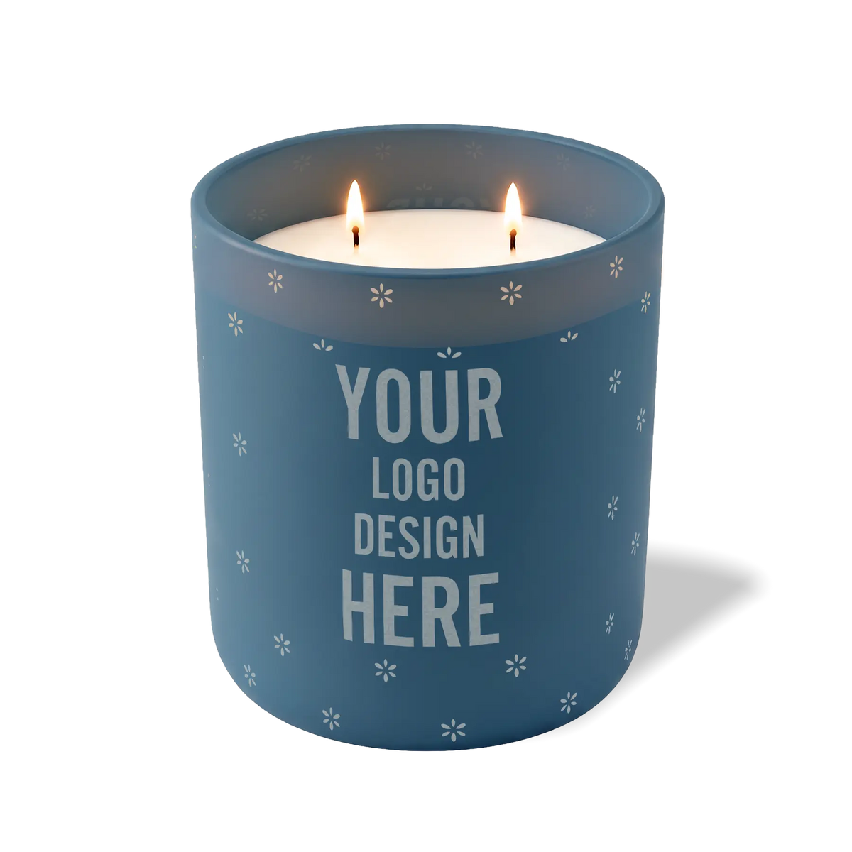 Customized cobalt, spaced flower pattern Wild Journey 12 oz Studio luxury candle with laser etched logo or design
