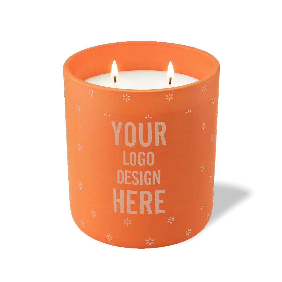 Customized tangy orange, spaced flower pattern Wild Journey 12 oz Studio luxury candle with laser etched logo or design