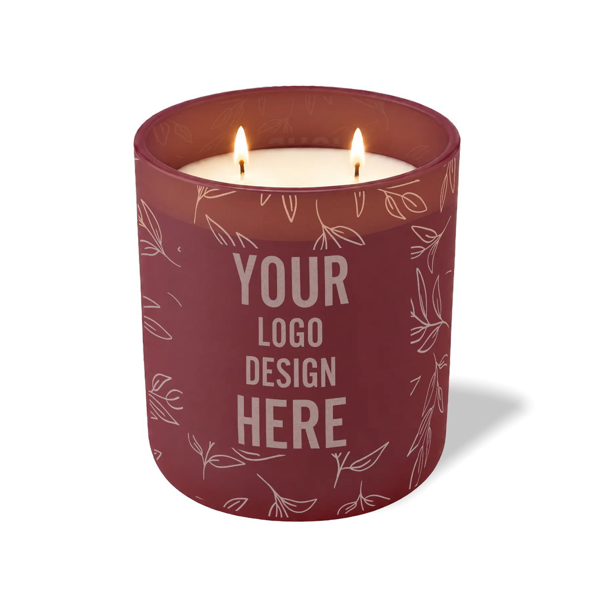 Customized burgundy, leafy branch pattern Wild Journey 12 oz Studio luxury candle with laser etched logo or design