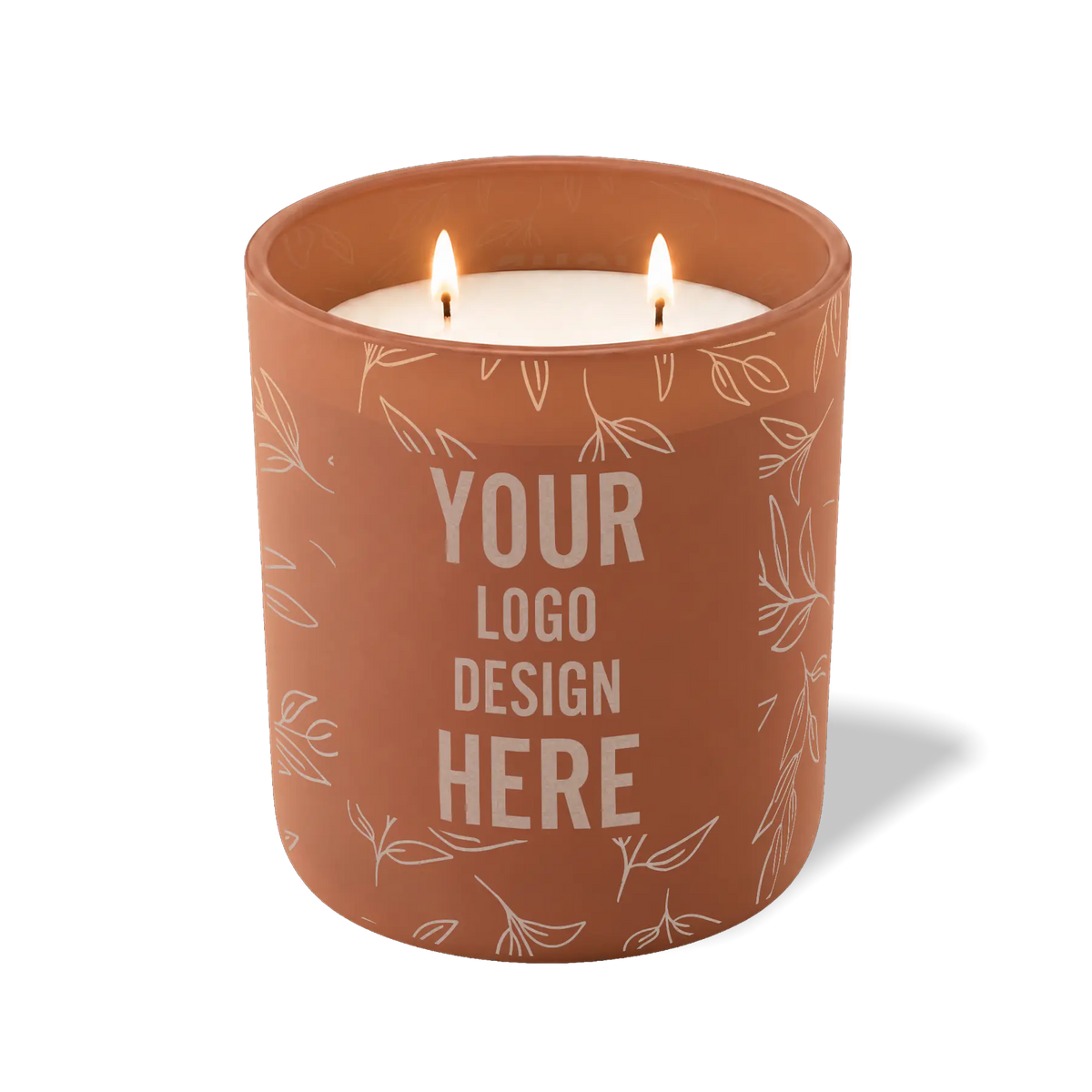 Customized clay, leafy branch pattern Wild Journey 12 oz Studio luxury candle with laser etched logo or design