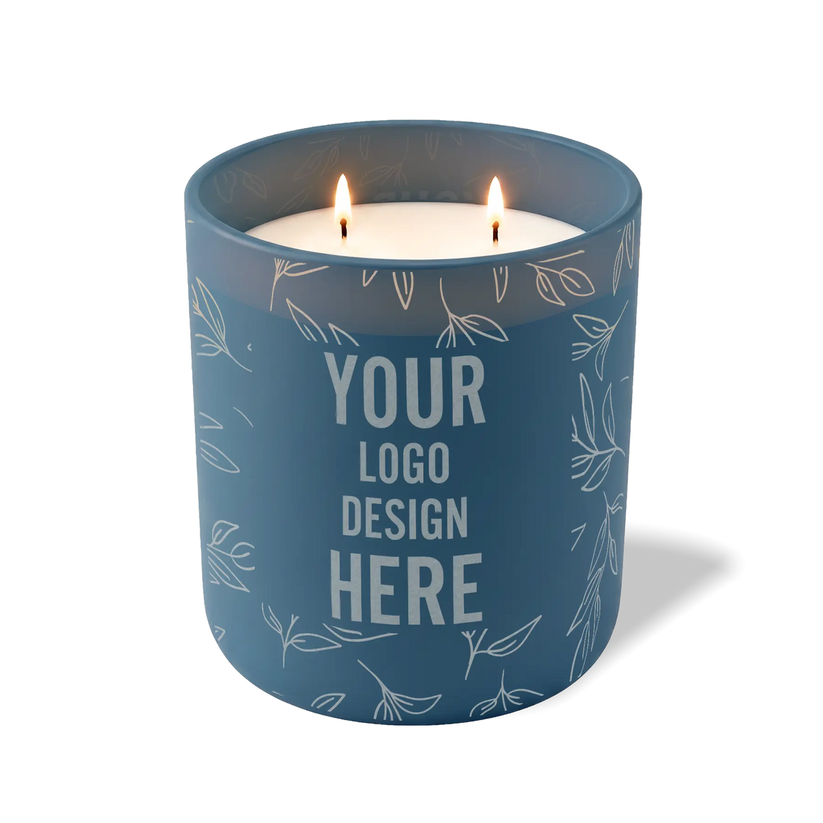 Customized cobalt, leafy branch pattern Wild Journey 12 oz Studio luxury candle with laser etched logo or design