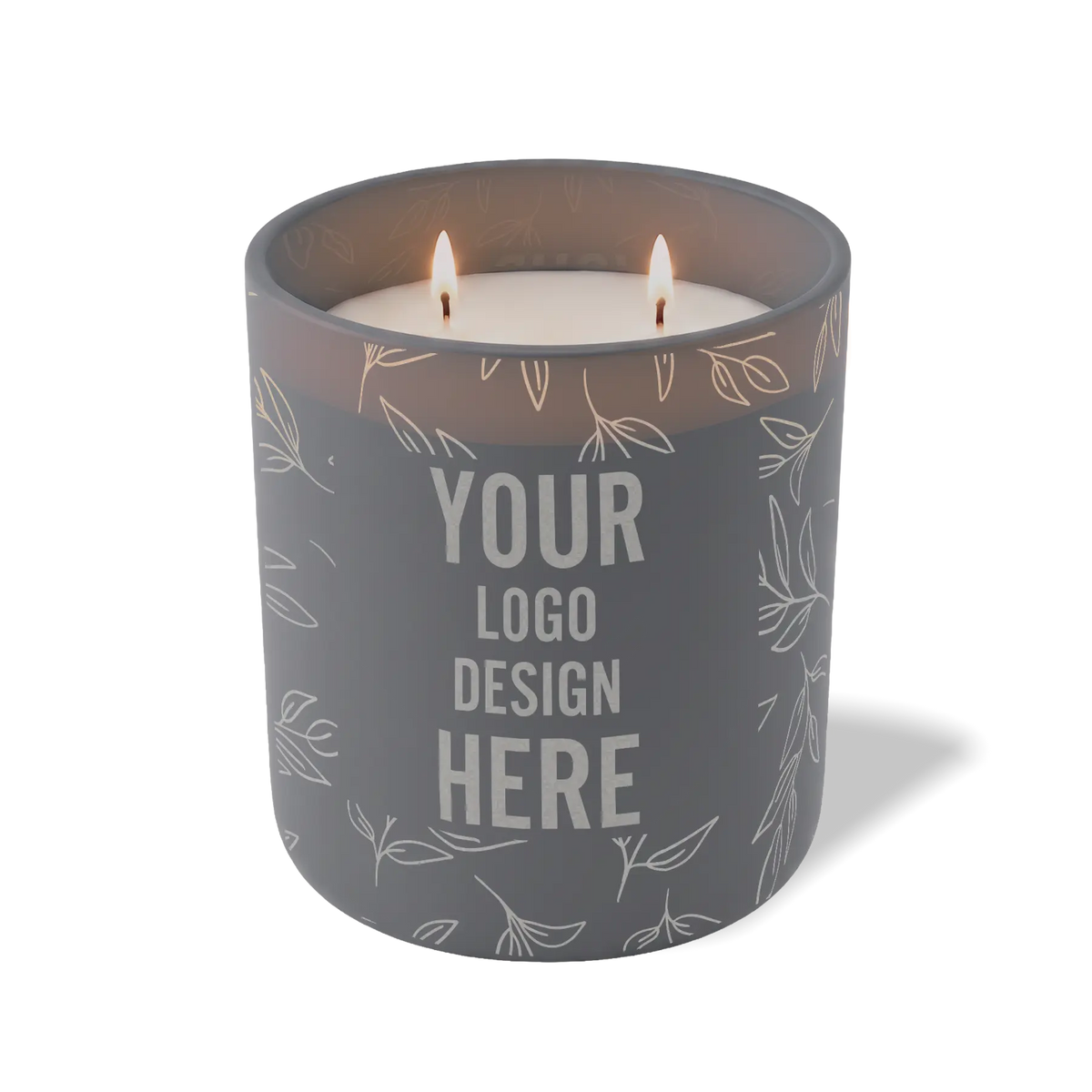 Customized graphite, leafy branch pattern Wild Journey 12 oz Studio luxury candle with laser etched logo or design