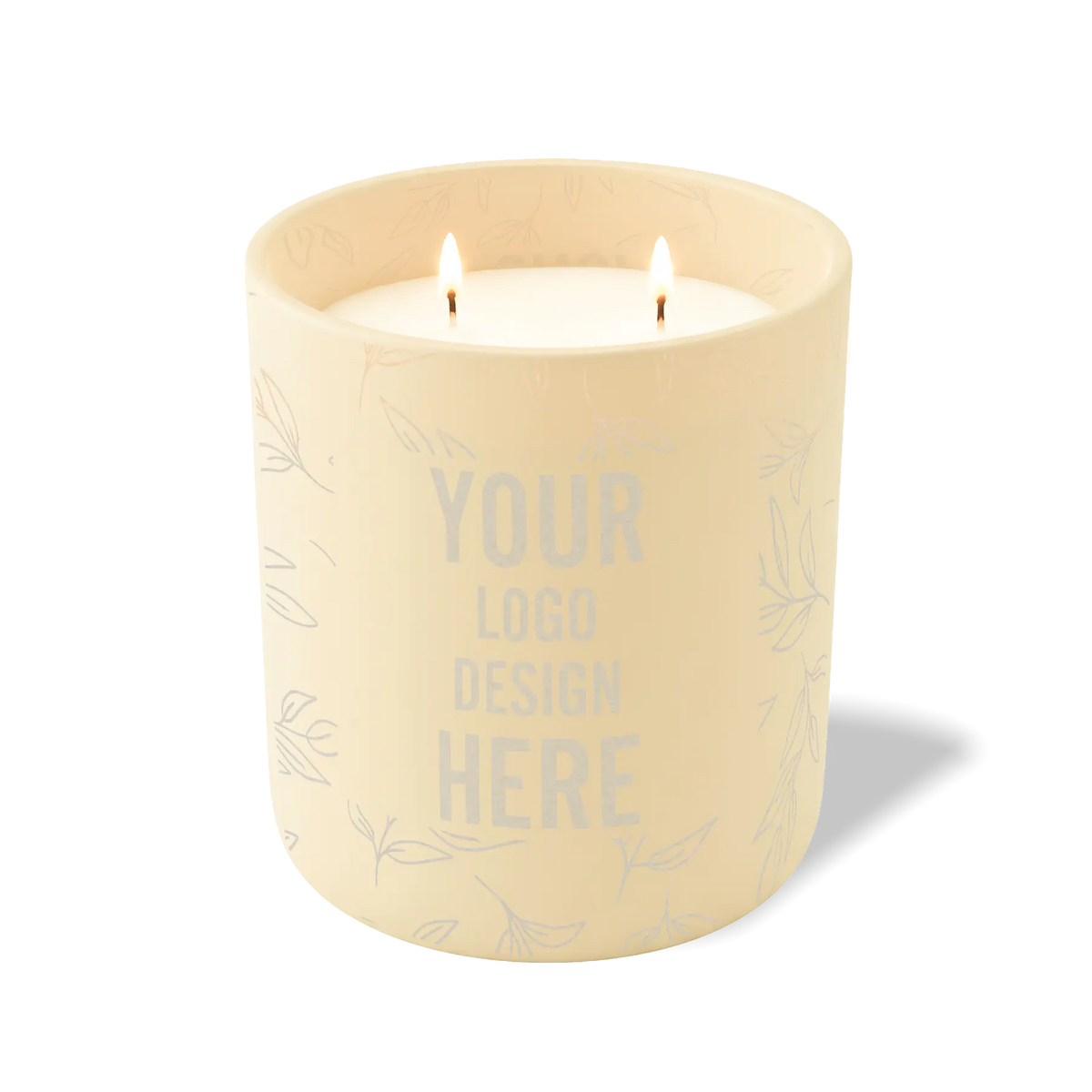 Customized sand, leafy branch pattern Wild Journey 12 oz Studio luxury candle with laser etched logo or design