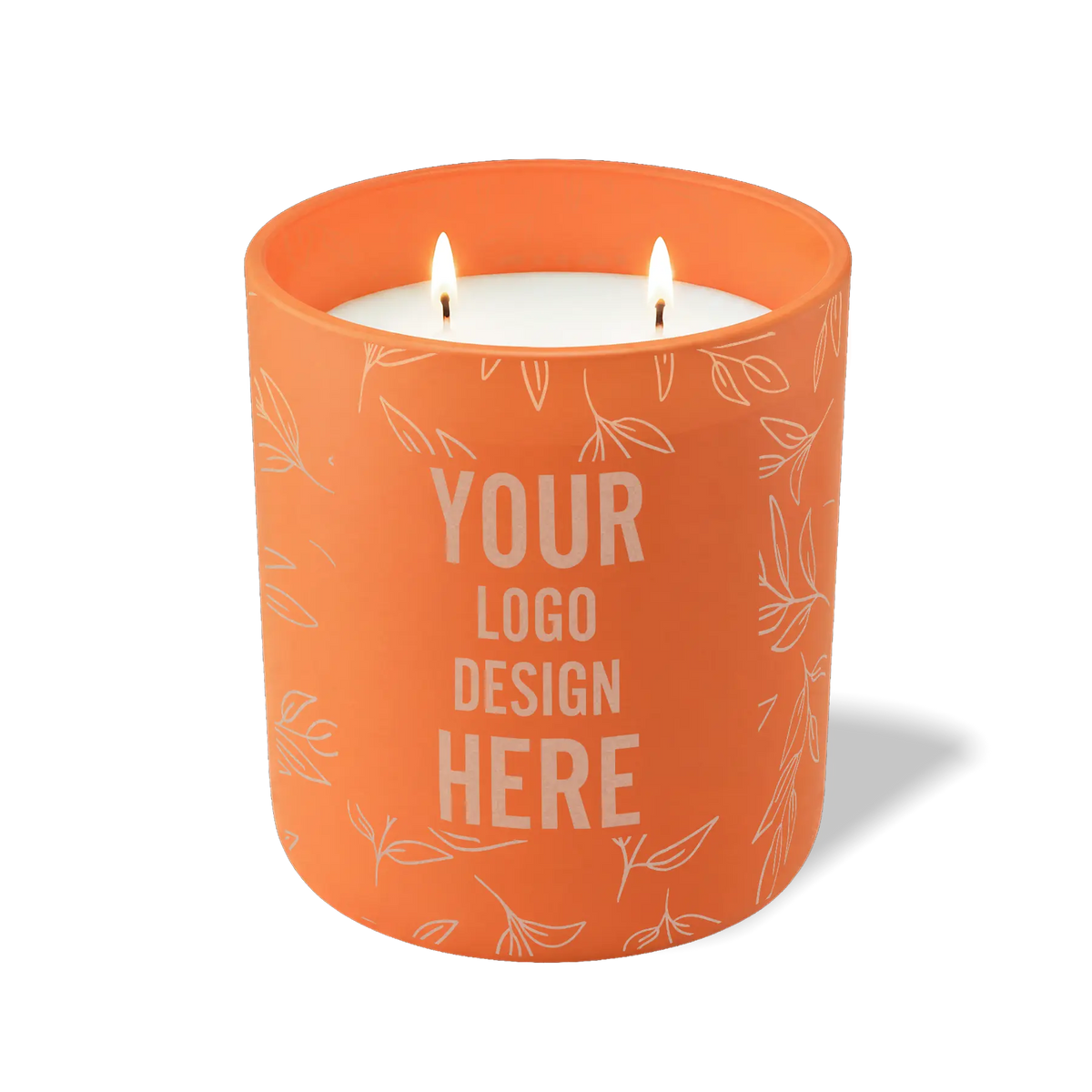 Customized tangy orange, leafy branch pattern Wild Journey 12 oz Studio luxury candle with laser etched logo or design