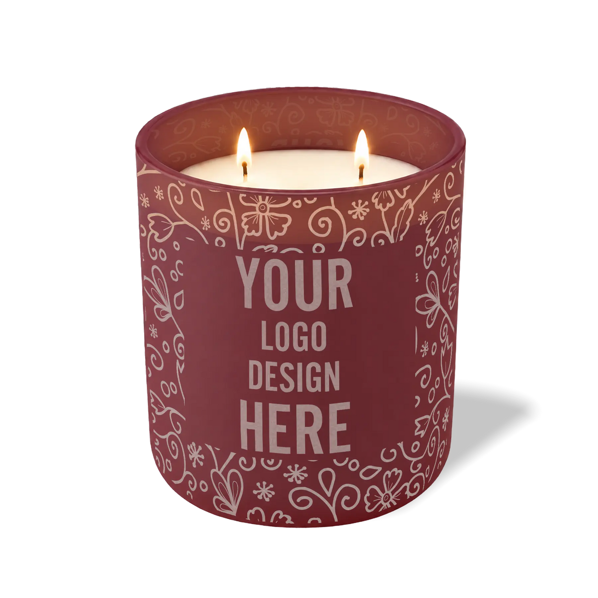 Customized burgundy, paisley pattern Wild Journey 12 oz Studio luxury candle with laser etched logo or design