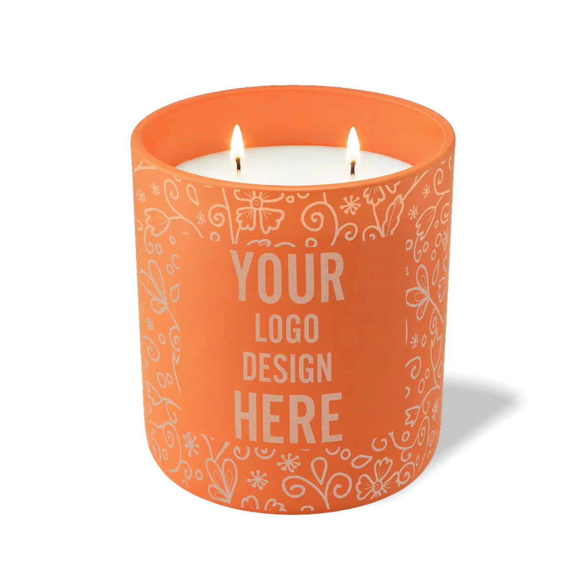 Customized tangy orange, paisley pattern Wild Journey 12 oz Studio luxury candle with laser etched logo or design