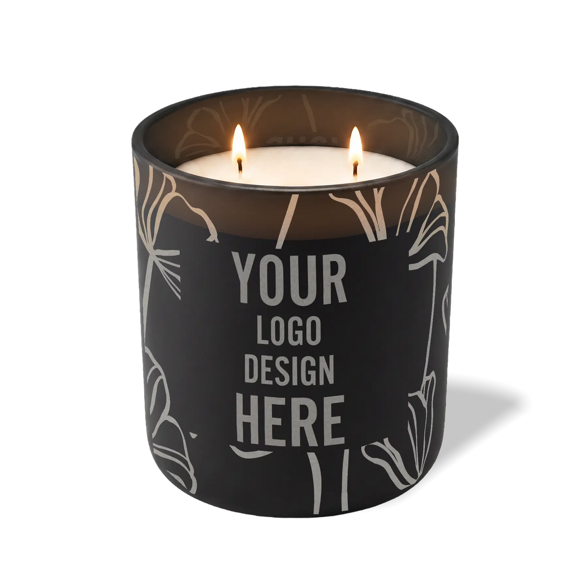 Customized black, oversized flower pattern Wild Journey 12 oz Studio luxury candle with laser etched logo or design