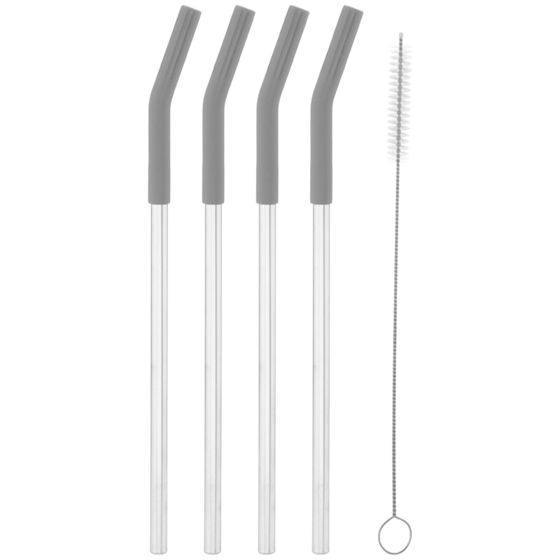 10" Stainless Straw with Silicon Tip Set of 4 & Cleaning Brush