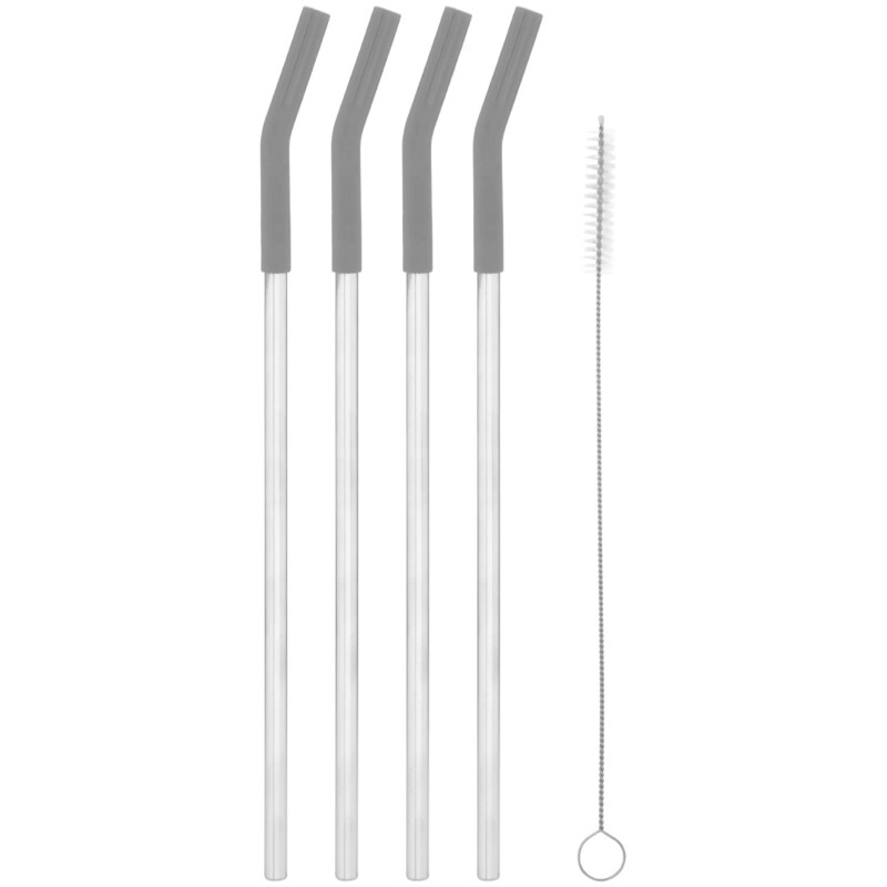 12" Stainless Straw with Silicon Tip Set of 4 & Cleaning Brush