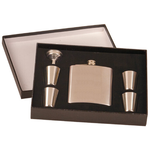 Personalized Stainless Steel Hip Flask Set - 6 oz
