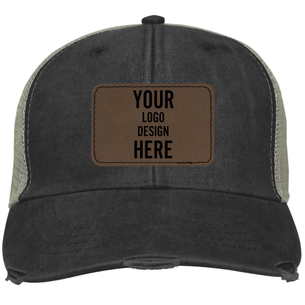 Personalized Adam's Ollie Distressed Trucker Hat with Leatherette Patch -  Customized Your Way with a Logo, Monogram, or Design - Iconic Imprint