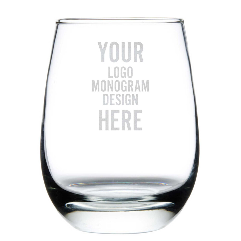 Etched Heavy Base Stemless Wine Glass 15.25 oz - Customized Your Way with a  Logo, Monogram, or Design - Iconic Imprint